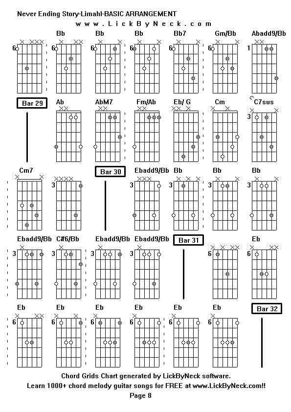 Chord Grids Chart of chord melody fingerstyle guitar song-Never Ending Story-Limahl-BASIC ARRANGEMENT,generated by LickByNeck software.